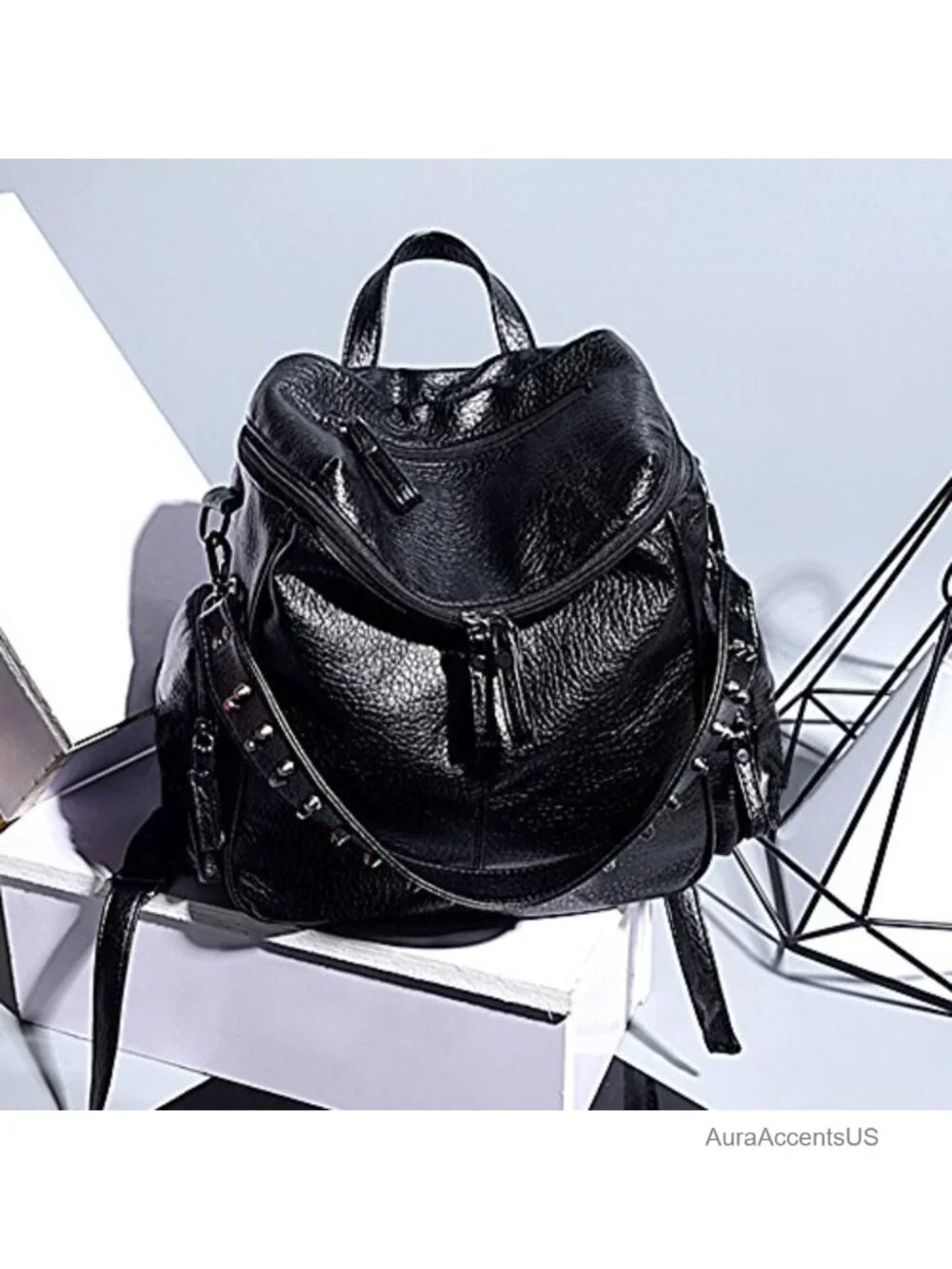 Studded PU Leather Convertible Backpack Purse with Adjustable Straps